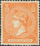 (*) 82 1866. España. 12 Cuartos Naranja. Color Intenso Y Excepcional Color. MAGNIFICO. Cert. GRAUS. (Edifil 2017: - Other & Unclassified