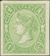 (*) 72 1865. España. 1 Real Verde. Espectaculares Márgenes Y Color Muy Intenso. PIEZA DE LUJO. Cert. COMEX - Sonstige & Ohne Zuordnung