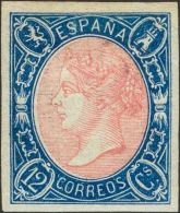 * 70 1865. España. 12 Cuartos Azul Y Rosa. MAGNIFICO. Cert. COMEX. (Edifil 2017: 570€) - Other & Unclassified