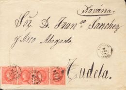 Sobre 64(4) 1864. España. 4 Cuartos Rojo, Tira De Cuatro. BALAGUER A TUDELA. Matasello BALAGUER / LERIDA, Franque - Other & Unclassified