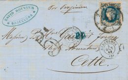 Sobre 59F 1863. España. 12 Cuartos Azul FALSO POSTAL TIPO UNICO. BARCELONA A CETTE (FRANCIA). MAGNIFICA Y MUY RAR - Sonstige & Ohne Zuordnung