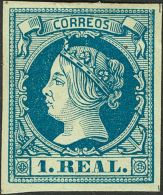 * 55 1860. España. 1 Real Azul. PIEZA DE LUJO. Cert. CEM. (Edifil 2017: 385€) - Sonstige & Ohne Zuordnung