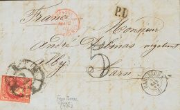 Sobre 53F 1862. España. 12 Cuartos Carmín FALSO POSTAL TIPO UNICO. BARCELONA A ALBI (FRANCIA). MAGNIFICA Y - Andere & Zonder Classificatie