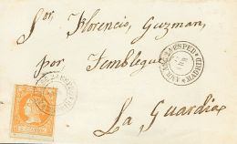 Sobre 52 (1860ca). España. 4 Cuartos Naranja. MADRID A LA GUARDIA. Matasello AMB.ASC.2ª ESPED / MADRID (sin - Autres & Non Classés