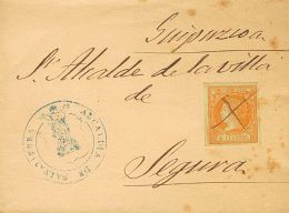 Sobre 52 (1860ca). España. 4 Cuartos Naranja. SALVATIERRA (ALAVA) A SEGURA. Inutilizado Con CRUZ DE TINTA, Al Tra - Andere & Zonder Classificatie