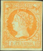 * 52 1860. España. 4 Cuartos Amarillo. MAGNIFICO. (Edifil 2017: 58€) - Andere & Zonder Classificatie