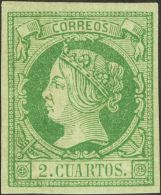 * 51 1860. España. 2 Cuartos Verde. Color Y Márgenes Excepcionales. PIEZA DE LUJO. Cert. EXFIMA. (Edifil 2 - Sonstige & Ohne Zuordnung