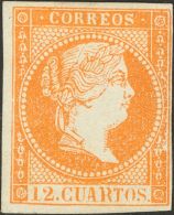 (*) NE1A 1855. España. 12 Cuartos Naranja 1ª TIRADA. NO EMITIDO. BONITO Y RARISIMO. Cert. CEM. (Edifil 2014: - Andere & Zonder Classificatie