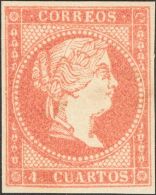 * 48B 1855. España. 4 Cuartos Rosa (Tipo III). PIEZA DE LUJO Y MUY RARO EN ESTA EXCEPCIONAL CALIDAD. - Andere & Zonder Classificatie