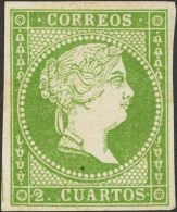 (*) 47 1855. España. 2 Cuartos Verde. Color Intenso Y Enormes Márgenes. PIEZA DE LUJO. Cert. GRAUS. (Edifi - Autres & Non Classés