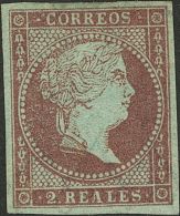 * 42 1855. España. 2 Reales Violeta. Enormes Márgenes Y Color Excepcional. PIEZA DE LUJO, SIN DUDA UNO DE - Otros & Sin Clasificación