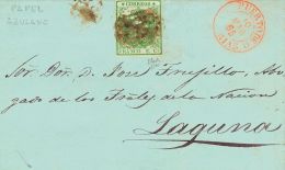 Sobre 32A 1855. España. 2 Cuartos Verde PAPEL GRUESO AZULADO. PUERTO DE LA CRUZ A LA LAGUNA. Matasello PARRILLA, - Other & Unclassified