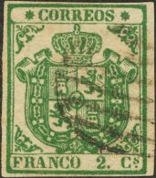 º 32 1854. España. 2 Cuartos Verde. MAGNIFICO. Cert. COMEX. (Edifil 2017: 710€) - Autres & Non Classés