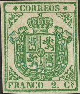 * 32 1854. España. 2 Cuartos Verde. Excepcional Color Y Márgenes. PIEZA DE LUJO. Cert. CEM. (Edifil 2017: - Sonstige & Ohne Zuordnung