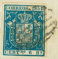 Fragmento 27 1854. España. 6 Reales Azul, Sobre Fragmento. MAGNIFICO. (Edifil 2017: 450€) - Autres & Non Classés