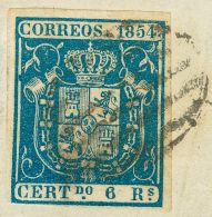 Fragmento 27 1854. España. 6 Reales Azul, Sobre Fragmento. MAGNIFICO. (Edifil 2017: 450€) - Sonstige & Ohne Zuordnung