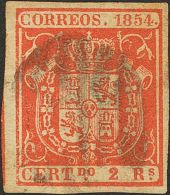 º 25 1854. España. 2 Reales Rojo. MAGNIFICO. (Edifil 2017: 147€) - Otros & Sin Clasificación