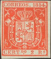 (*) 25 1854. España. 2 Reales Naranja. Color Intenso. MAGNIFICO. Cert. CEM. (Edifil 2017: 2225€) - Andere & Zonder Classificatie