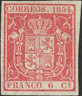 (*) 24 1854. España. 6 Cuartos Carmín. Enormes Márgenes Y Color Intenso. PIEZA DE LUJO. Cert. EXFIM - Sonstige & Ohne Zuordnung