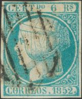 º 16F 1852. España. Sperati. 6 Reales Azul. FALSO SPERATI (Tipo A), Al Dorso Marca De La B.P.A. MAGNIFICO. - Other & Unclassified