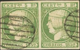 º 15(2) 1852. España. 5 Reales Verde, Pareja. Color Muy Intenso Y Matasello Nítido. PIEZA DE LUJO. Ce - Other & Unclassified