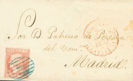 Sobre 12 1852. España. 6 Cuartos Rosa. BARCELONA A MADRID. Matasello PARRILLA, En Azul. MAGNIFICA. - Other & Unclassified