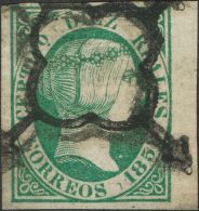 º 11 1851. España. 10 Reales Verde, Borde De Hoja (invisible Reparación). MAGNIFICO Y RARO. (Edifil 2 - Andere & Zonder Classificatie