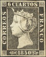 * 1A 1850. España. 6 Cuartos Negro (II-22). PIEZA DE LUJO. Cert. CEM. (Edifil 2017: 610€) - Autres & Non Classés