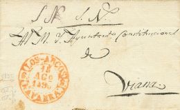 Sobre  1850. Prefilatelia. Navarra. LAZAGURRIA A VIANA. Baeza LOS-ARCOS / NAVARRA, En Rojo. MAGNIFICA. - ...-1850 Prephilately