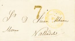 Sobre  1845. La Rioja. Prefilatelia. VALDENOCEDA A VALLADOLID. Baeza VILLARCAYO / RIOJA, En Amarillo. MAGNIFICA Y RARA. - ...-1850 Prephilately