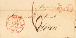 Sobre  1848. La Rioja. Prefilatelia. HARO A OLORON (FRANCIA). Baeza HARO / RIOJA Y Marca FRANCO, De Uso General De Haro - ...-1850 Prephilately