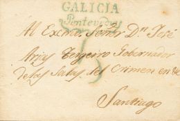 Sobre  (1836ca). Prefilatelia. Galicia. PONTEVEDRA A SANTIAGO DE COMPOSTELA. Marca GALICIA / PONTEVEDRA, En Verde (P.E.1 - ...-1850 Préphilatélie