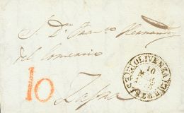 Sobre  1845. Extremadura. Prefilatelia. OLIVENZA A ZAFRA. Baeza OLIVENZA / ESTREM.B., En Negro. MAGNIFICA Y RARA. - ...-1850 Prephilately