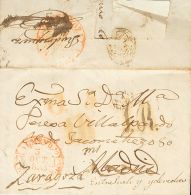 Sobre  1853. Extremadura. Prefilatelia. ALMENDRALEJO A MADRID, Reexpedida A ZARAGOZA. Baeza ALMENDJº/ ESTREM.B. Y A - ...-1850 Prephilately