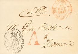 Sobre  1847. Prefilatelia. Castilla Y León. LUGO A ZAMORA. Marca "A", En Rojo De Abono De Zamora Aplicada A La Ll - ...-1850 Préphilatélie