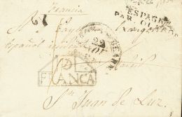 Sobre  1834. Prefilatelia. Castilla Y León. VALLADOLID A SAN JUAN DE LUZ (FRANCIA). Marca VD / FRANCA (P.E.26) Ed - ...-1850 Prephilately