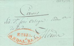 Sobre  1841. Andalucía. Prefilatelia. ECIJA A MERIDA. Marca ECIJA / ANDALA. BAJA, En Rojo (P.E.4) Edición - ...-1850 Prephilately