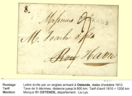 Lettre écrite Par Un Anglais Arrivant à Ostende Datée 13 Novembre 1813 Pour Le Havre. Au Recto... - Sonstige & Ohne Zuordnung