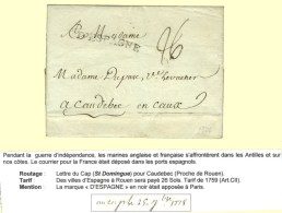 Lettre Avec Texte Daté Du Cap Le 25 Septembre 1778 Pour Caudebec Déposée Dans Un Port... - Autres & Non Classés