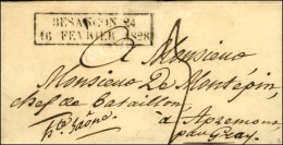 Cachet Encadré D'essai De Février 28 : BESANCON 24 / 16 FEVRIER 1828. - SUP. - R. - Other & Unclassified