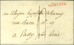 CRETEIL Rouge Sur Lettre Avec Texte Daté 1792. - SUP. - R. - 1701-1800: Vorläufer XVIII