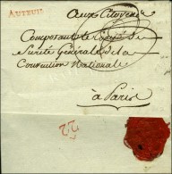 AUTEUIL Rouge Sur Lettre Avec Texte Daté An 2. Au Verso, Cachet De Cire Maçonnique COMITE DE... - 1701-1800: Vorläufer XVIII