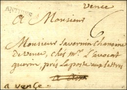 '' Vence '' (L. N° 3) + ANTIBES Sur Lettre Avec Texte Daté 1776. Au Verso DEB D'AIX Faible. - TB / SUP.... - 1701-1800: Vorläufer XVIII