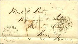 Càd MONTREAL Sur Lettre Pour Paris Marque D'échange GB / 3 F 02 Cts. 1857. - TB / SUP. - R. - Maritieme Post