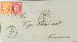 Ancre / N° 38 + 57 Càd Octo LA HAVANE * Sur Lettre 2 Ports Pour Vera Cruz. 1875. - TB. - R. - Poste Maritime