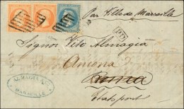 Grille De Civita-Vecchia / N° 23 (2) + N° 29 Sur Lettre 2 Ports De Marseille Pour Rome... - Schiffspost