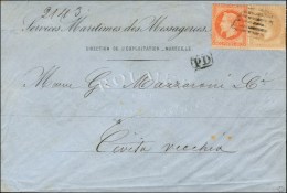 Grille / N° 28 + N° 31 Sur Lettre De Marseille Pour Civita Vecchia. 1870. - TB. - R. - Maritime Post