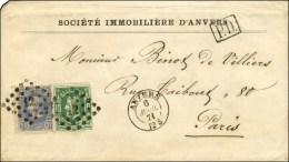 PC 12 / Belg. 10 C. Vert + 20 C. Bleu Càd ANVERS 6 AVRIL 71 Sur Lettre Adressée à Paris Sans... - Oorlog 1870