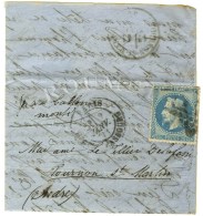 Etoile 14 / N° 29 Càd PARIS / R. DE STRASBOURG 2 JANV. 71 Sur Lettre Adressée à Tournon St... - Krieg 1870