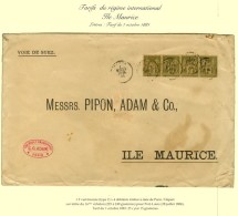 Càd PARIS / DEPART / N° 82 Bande De 4 Sur Lettre Au 16ème échelon Pour Port Louis. 1884. -... - Andere & Zonder Classificatie